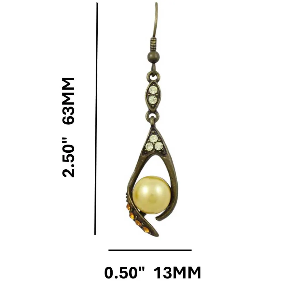 Yellow Crystals with Yellow Pearl Dangling Pierced Earring - PRE716