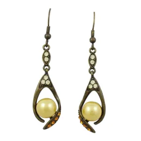 Yellow Crystals with Yellow Pearl Dangling Pierced Earring - PRE716