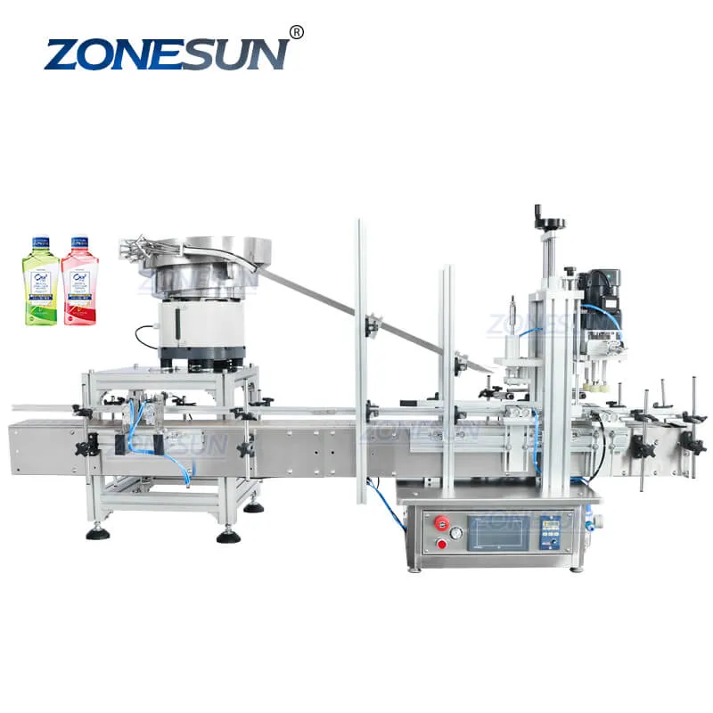 ZONESUN ZS-XG1870V Automatic Bottle Screw Capping Machines With Cap Feeder Vibratory Bowl Sorter