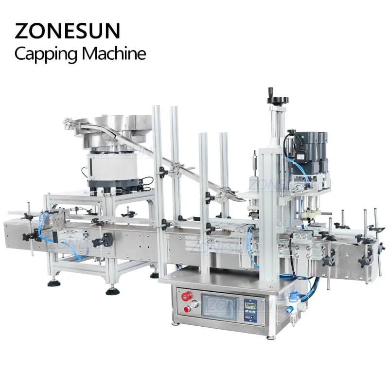 ZONESUN ZS-XG1870V Automatic Bottle Screw Capping Machines With Cap Feeder Vibratory Bowl Sorter